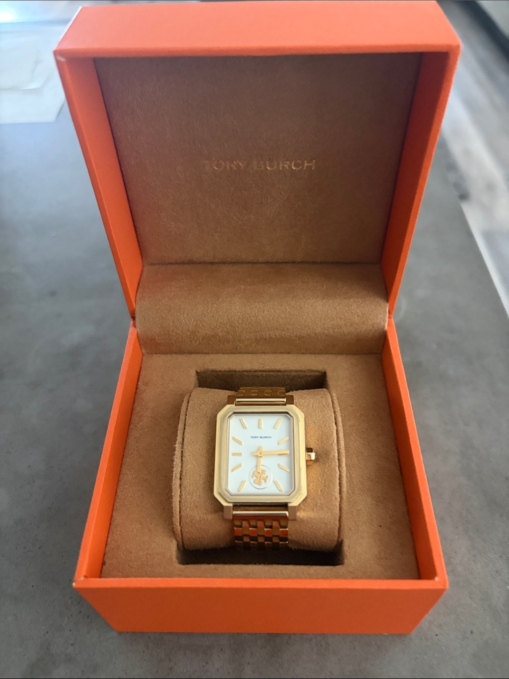 Tory Burch Robinson Gold-Tone Watch with White Dial